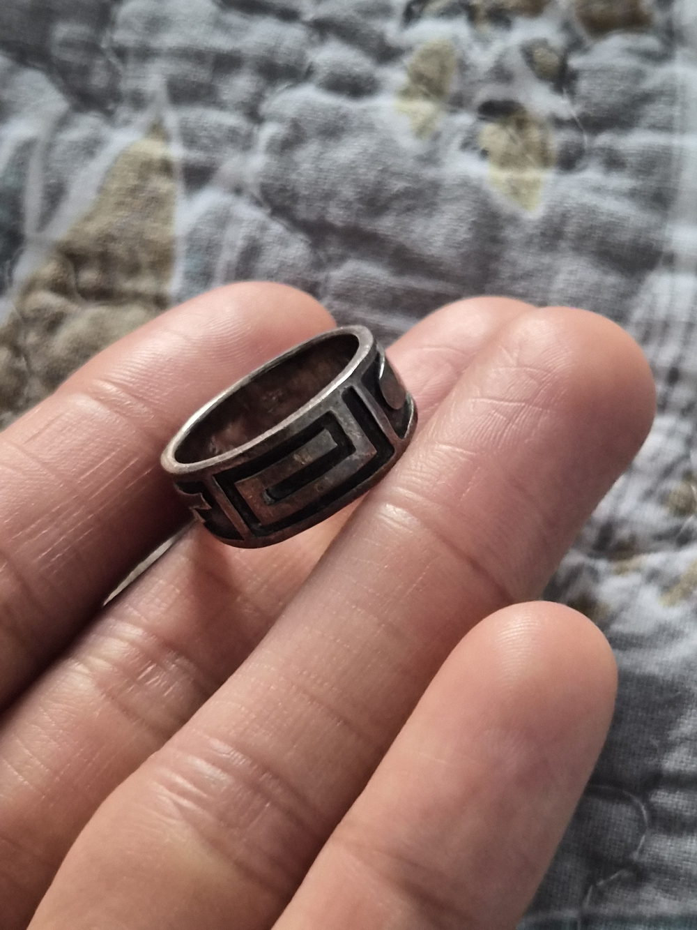 925 Greek Key Band Ring - Blackened Finish